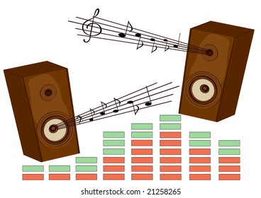 The vector image of musical acoustic system. Music, a sound, loudness