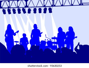 Vector image of musical group and audience