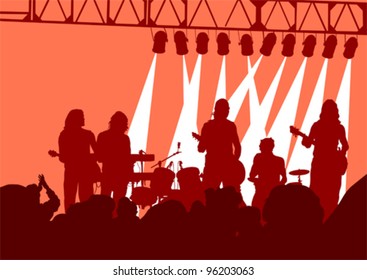 Vector image of musical group and audience