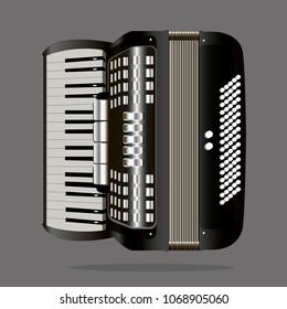 Vector image of a musical instrument accordion. On a gray background.