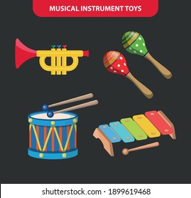 Vector image. Musical instrument children's toy cartoon set.