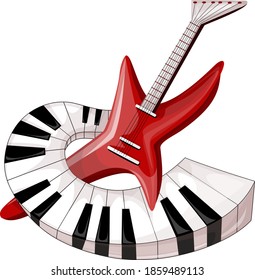 Vector image of musical instruments, guitar and keyboards, like a synthesizer or piano. Concept. EPS 10