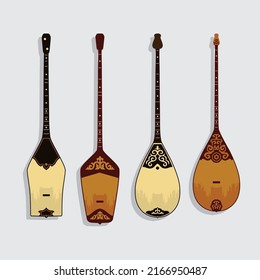 Vector image of a musical Kazakh national instrument - dombra on a carpet background