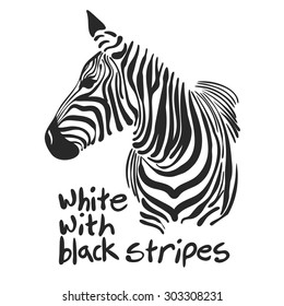 vector image of the muzzle Zebra with text, suitable for printing on your t-shirt