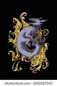 Vector image of a mystical axolotl salamander on a solid black background.