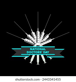 Vector image national doctor's day, syringes on the dark background