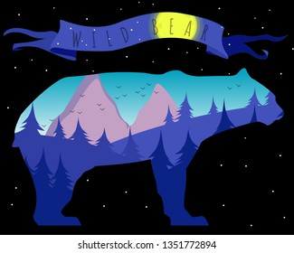Vector image. Nature in a bear silhouette