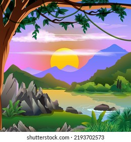 Vector image of nature in the evening.