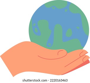 Vektorbild des Naturschutzzeichens: Planet Erde in der Pflege der menschlichen Palme.