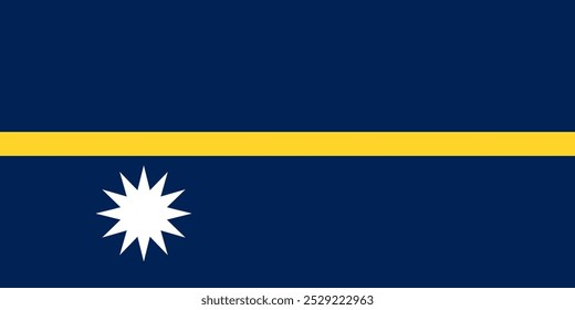 Imagem vetorial da bandeira oficial de Nauru. Apresentando uma estrela branca em um campo azul e amarelo, simbolizando a herança e a independência da nação insular. Perfeito para o con cultural, histórico e político