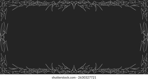 Vector image of neo-gothic tribal-style frames or borders, in white color on a black background.