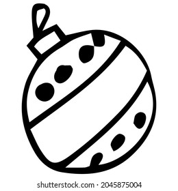 Vector image of a New Year's ball. Black outline. Hand-drawn. Design of posters, postcards, invitations, logo, holidays, decor.