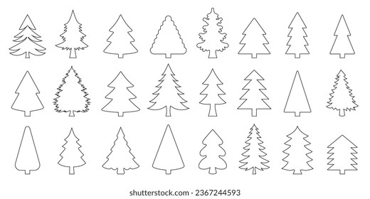 Vector image of New Year's design elements in black outline. Layouts for laser cutting