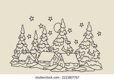 Vector Image - New Year's Snowy Village