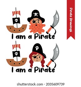 Vector image. Nice drawings of pirates.
Children's image to decorate.