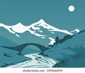 Vector image night mountain landscape 
