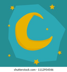 Vector image of the night sky with the moon and stars, which easily change their position. In a square style. All elements can be used separately. For backgrounds, logos, banners, posters, print