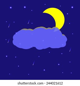 Vector image of the night sky with the Moon, cloud and the stars
