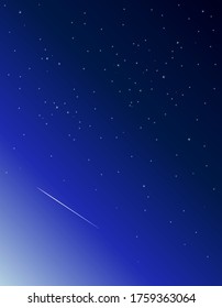 Vector image Night sky with stars and a flying airplane. Falling stars Supernova in the sky. The Milky Way panorama is suitable as a background. Starry black space. Bright star to fall meteorite galxy
