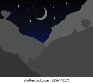 vector image of a night view on a steep mountain. can be used for anything