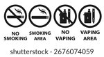 Vector image of a no smoking or no vaping sign. No smoking, prohibition symbols. No smoking zone, printable sign, red and green colors. Element for your design