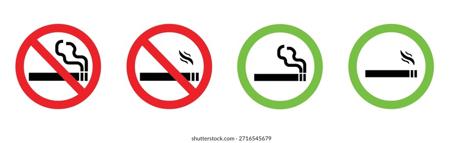 Vector image of a no smoking or no vaping sign. No smoking, prohibition symbols. No smoking zone, printable sign, red and green colors. Element for your design

