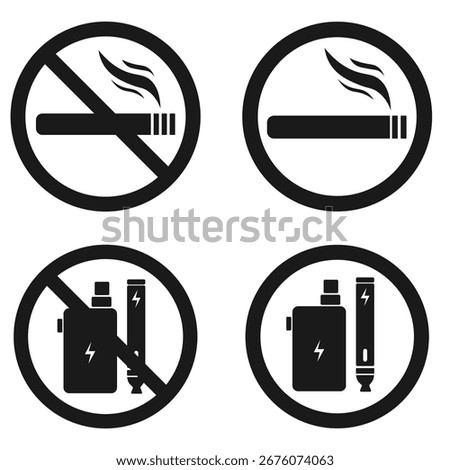 Vector image of a no smoking or no vaping sign. No smoking, prohibition symbols. No smoking zone, printable sign, red and green colors. Element for your design