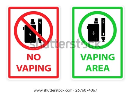 Vector image of a no smoking or no vaping sign. No smoking, prohibition symbols. No smoking zone, printable sign, red and green colors. Element for your design