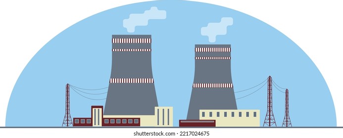 Vector image of nuclear power plant station in flat style