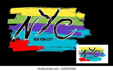 Vector image with NYC writing with black writing with colorful abstract image.