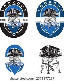 vector image of an observation tower in the mountains. Logo with observation tower