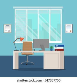 Vector image office interior. Working Place, cabinet concept. Flat design.