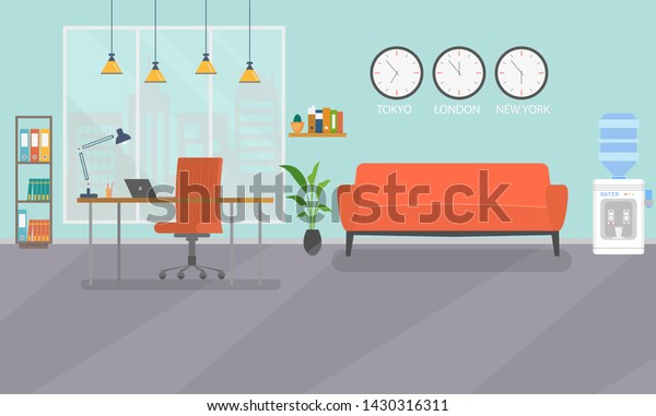 Vector Image Office Interior Working Place Stock Vector Royalty