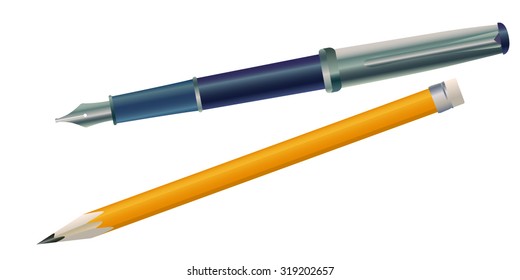vector image of office supplies pencil pen, feather, nib, plume, blade, style