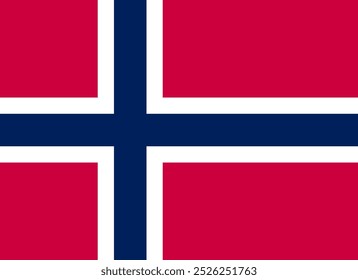 Vector Imagen de la bandera oficial de Noruega con fondo rojo y cruz azul delineada en blanco. Perfecto para proyectos relacionados con la identidad noruega, el orgullo nacional y la cultura escandinava