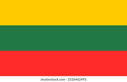 Vector Imagen de la bandera oficial de Lituania con franjas amarillas, verdes y rojas. Perfecto para proyectos relacionados con la identidad lituana, el orgullo nacional y la cultura báltica. Ideal para uso promocional