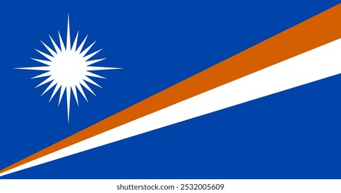 Imagem vetorial da bandeira oficial das Ilhas Marshall. Ideal para usos educacionais, culturais e decorativos. Design detalhado com fundo azul com um emblema laranja e branco estrela