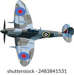vector image, old blue gray fighter plane maneuvering