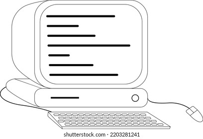 vector image of an old computer icon made with lines only