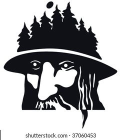 Vector image of an old man with a beard and mustache symbolizing the wild nature