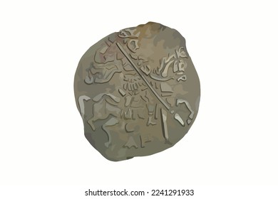 Vector image of an old Russian coin 1 copeck with image of equestrian armed with spear.