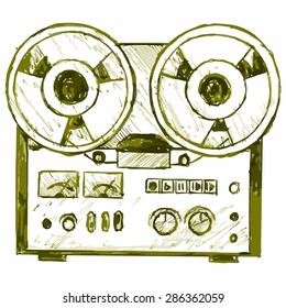Vector image of an old tape recorder. The equipment for listening to music