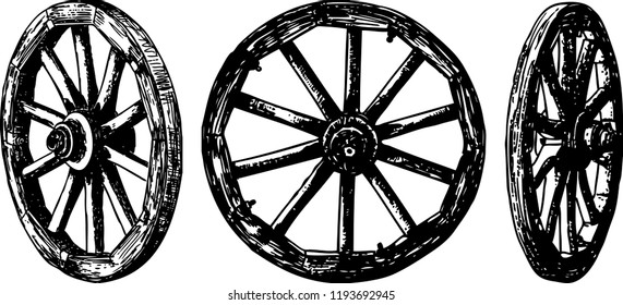 Vector image of old wooden wheels