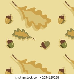 Vector image on an autumn theme. Autumn pattern with leaves and acorns.