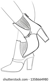 Vector image on an isolated background. linear ink drawing. female legs in beautiful shoes. fashion shoes illustration