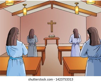 Vector Image on Prayer in the Church When Festival of Easter Sunday