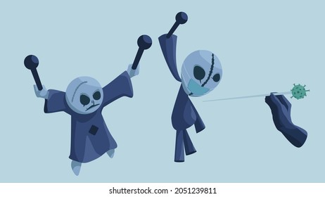 Imagen Vectora Sobre El Tema Del Coronavirus Con Muñecas Voodoo Y Palo