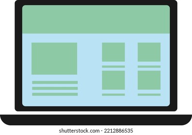 Vector Image On A Transparent Background Of A Laptop Screen Showing A Web Page, Digital Newspaper. News And Newspapers On The Web. Responsive Graphical Interface.