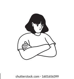 Vector image on a white background of a girl with arms crossed