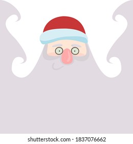 Vector image on a white background of a winter New Year's face of santa claus with a large beard covering all the space.new year background,christmas greeting card.for printing on greeting cards,